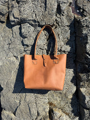 MOORE REFINED TOTE | CARAMEL Leather Bag - handcrafted by Market Canvas Leather in Tofino, BC, Canada