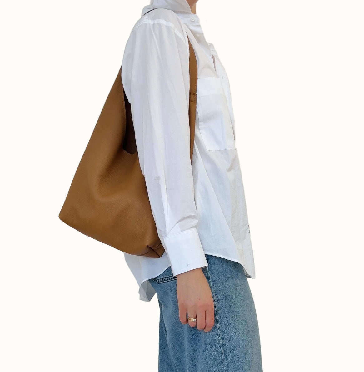 BRUNA SHOULDER BAG | LATTE Leather Bag - handcrafted by Market Canvas Leather in Tofino, BC, Canada