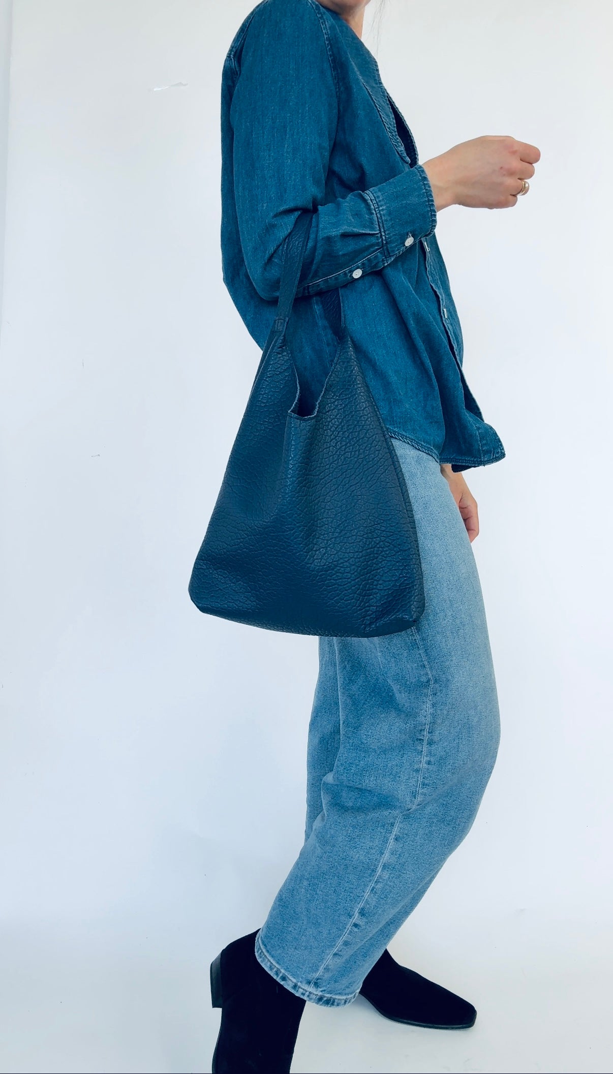 BRUNA SHOULDER BAG | PEBBLED NAVY Leather Bag - handcrafted by Market Canvas Leather in Tofino, BC, Canada