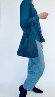 BRUNA SHOULDER BAG | PEBBLED NAVY Leather Bag - handcrafted by Market Canvas Leather in Tofino, BC, Canada