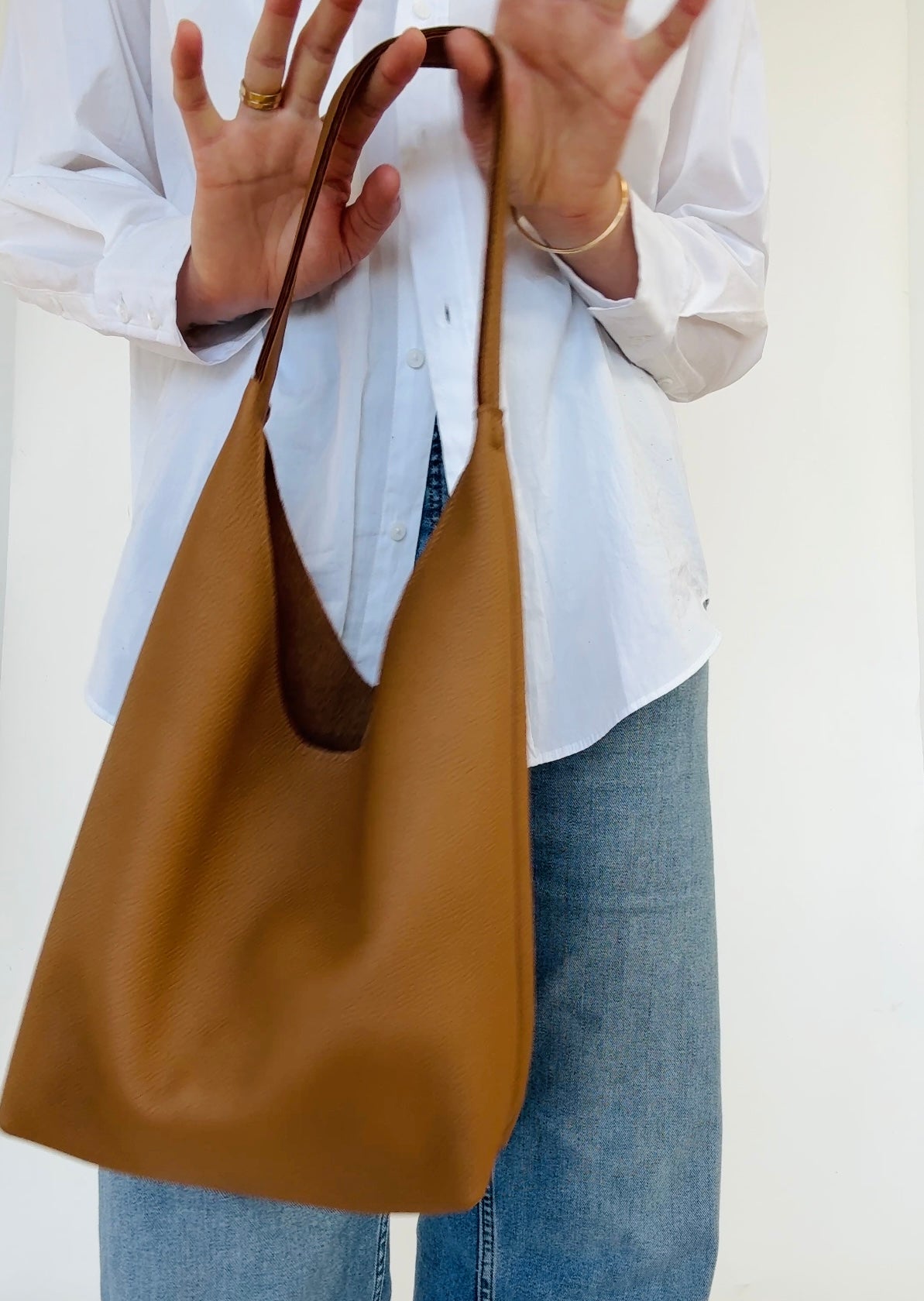BRUNA SHOULDER BAG | LATTE Leather Bag - handcrafted by Market Canvas Leather in Tofino, BC, Canada