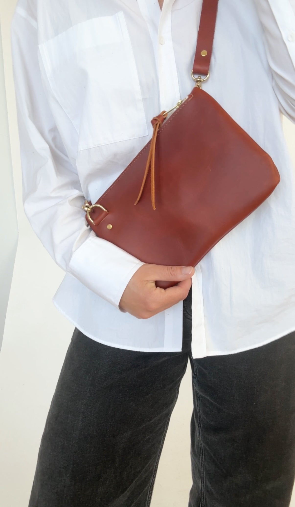 ASTRID CONVERTIBLE CROSSBODY | CHESTNUT Leather Bag - handcrafted by Market Canvas Leather in Tofino, BC, Canada