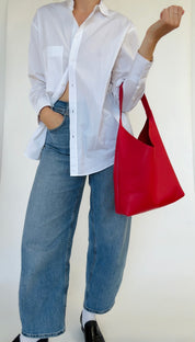 BRUNA SHOULDER BAG | STRAWBERRY Leather Bag - handcrafted by Market Canvas Leather in Tofino, BC, Canada