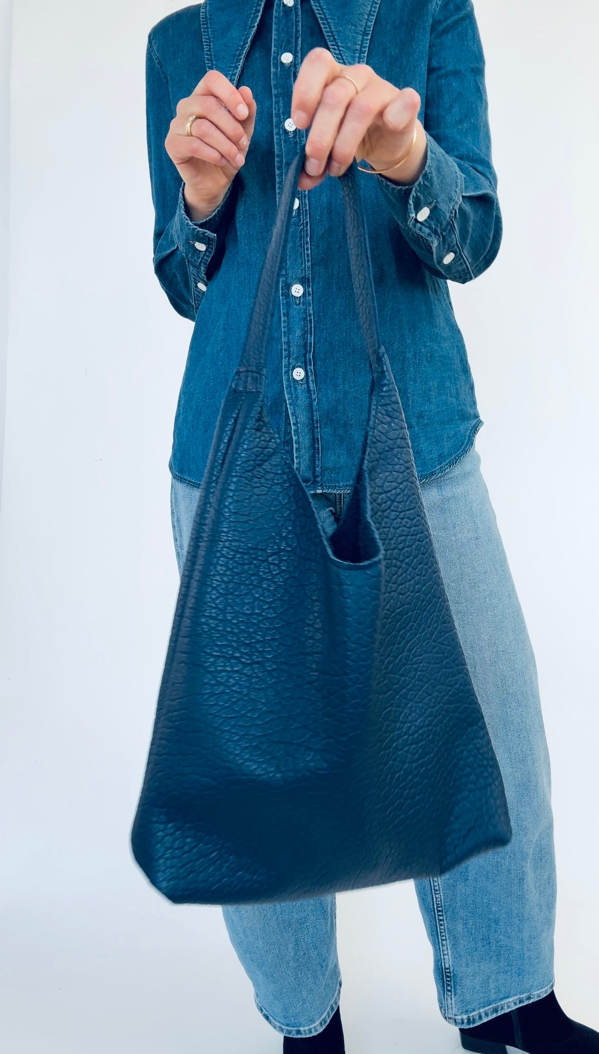 BRUNA SHOULDER BAG | PEBBLED NAVY Leather Bag - handcrafted by Market Canvas Leather in Tofino, BC, Canada