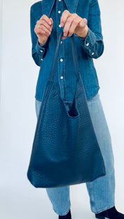 BRUNA SHOULDER BAG | PEBBLED NAVY Leather Bag - handcrafted by Market Canvas Leather in Tofino, BC, Canada