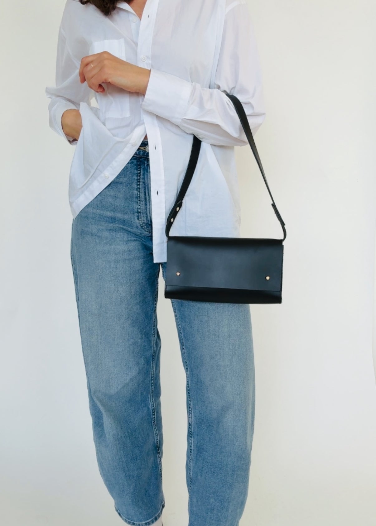 KEMBRA SHOULDER BAG | NOIR Leather Bag - handcrafted by Market Canvas Leather in Tofino, BC, Canada