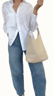 BRUNA SHOULDER BAG | CREAM Leather Bag - handcrafted by Market Canvas Leather in Tofino, BC, Canada