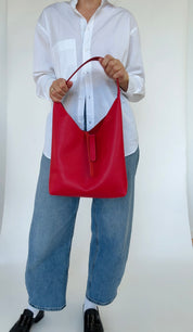 BRUNA SHOULDER BAG | STRAWBERRY Leather Bag - handcrafted by Market Canvas Leather in Tofino, BC, Canada