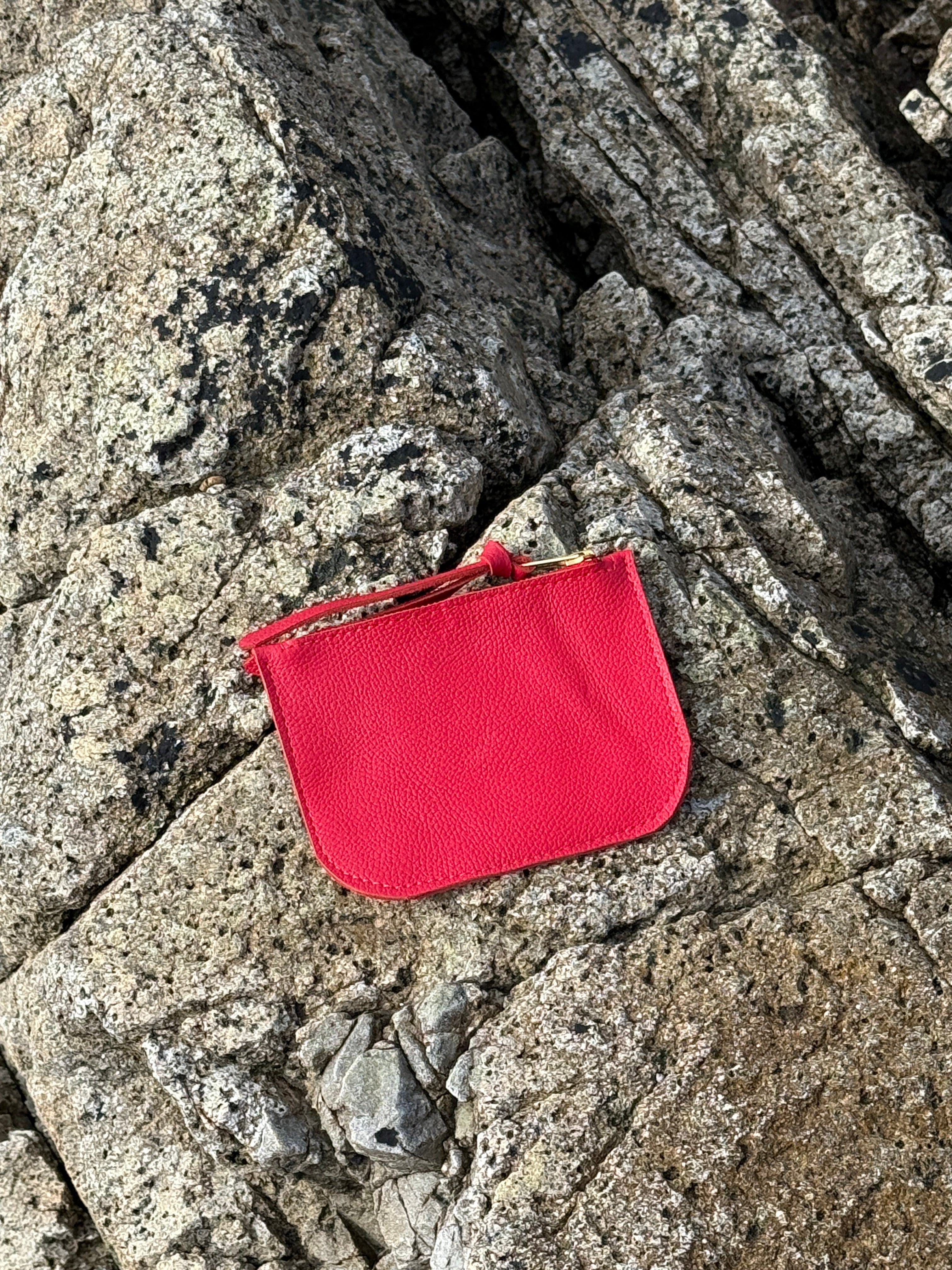 SALLY LEATHER ZIP POUCH |STRAWBERRY Leather Bag - handcrafted by artisan Julie Neufeld Leather in Tofino, BC, Canada