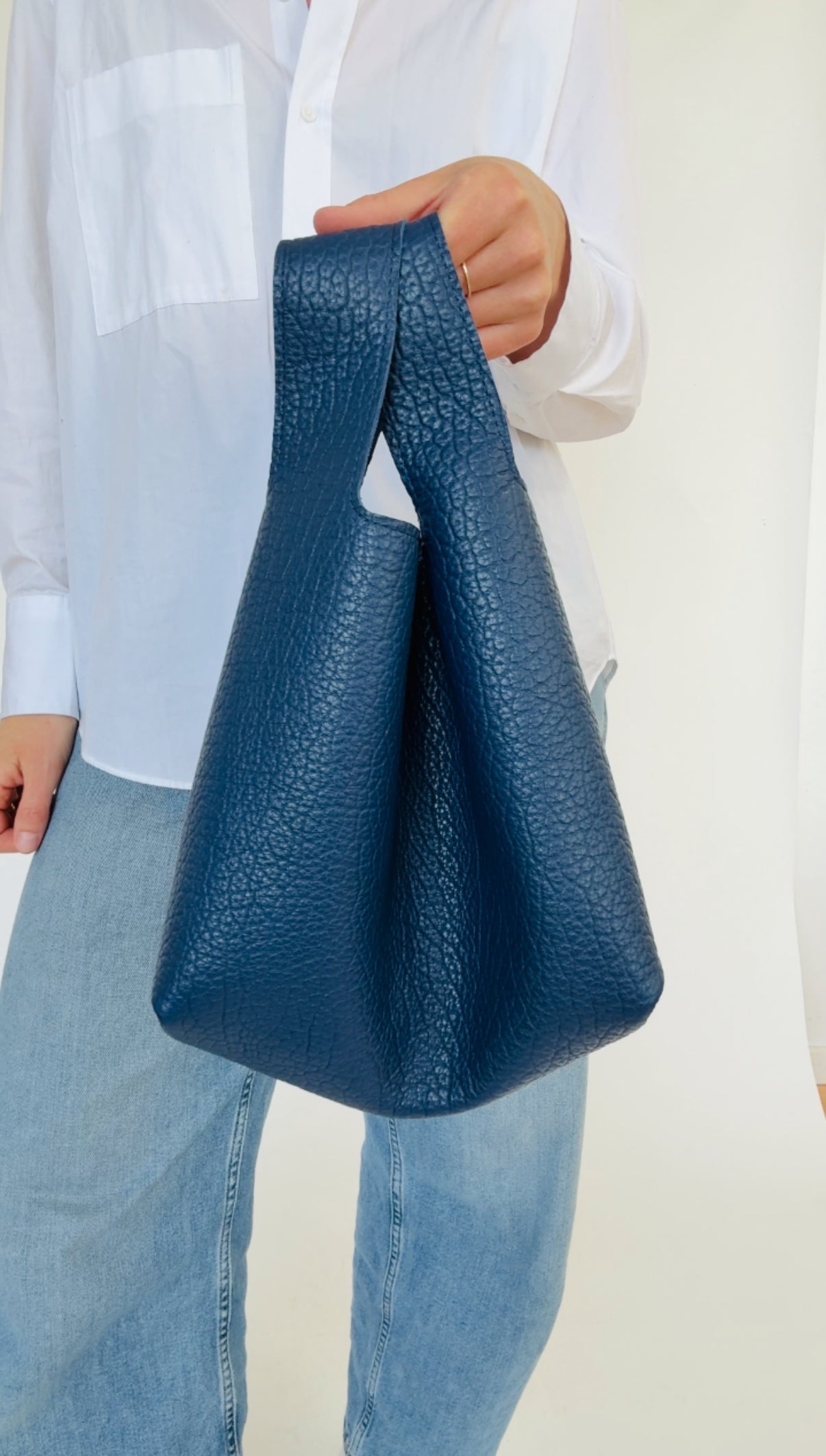 ISSY MINI TOTE | PEBBLED NAVY Leather Bag - handcrafted by Market Canvas Leather in Tofino, BC, Canada