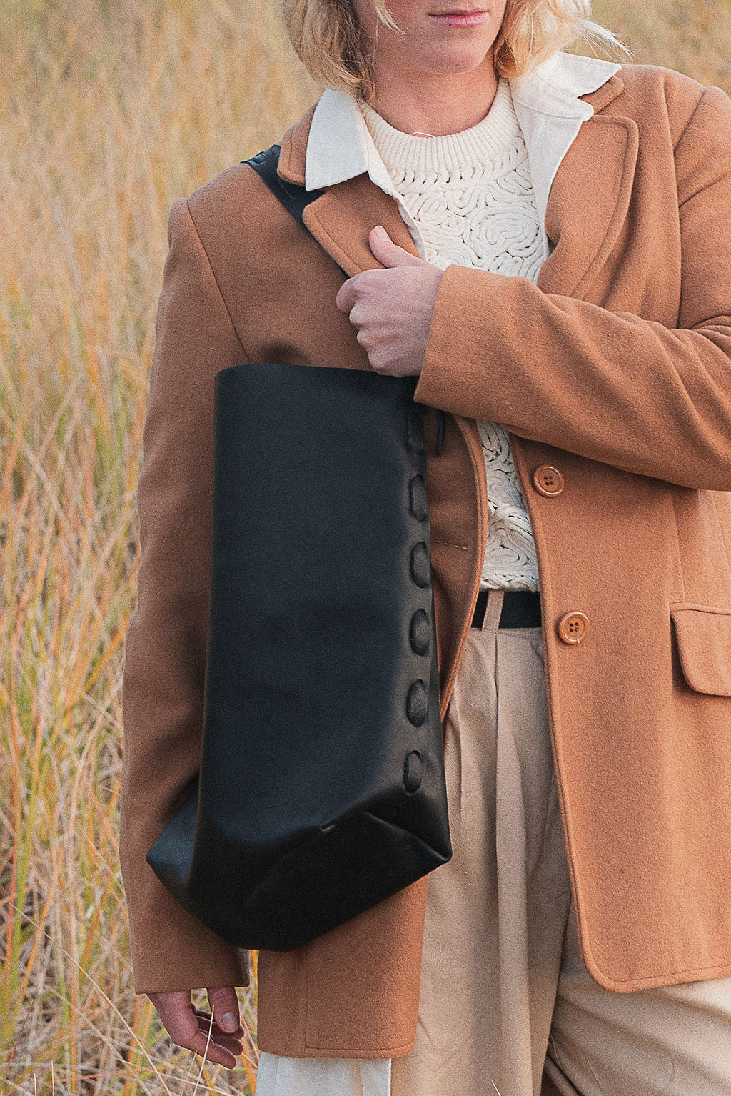 ODDITIES LACED TOTE | BLACK SAMPLE Leather Bag - handcrafted by Market Canvas Leather in Tofino, BC, Canada