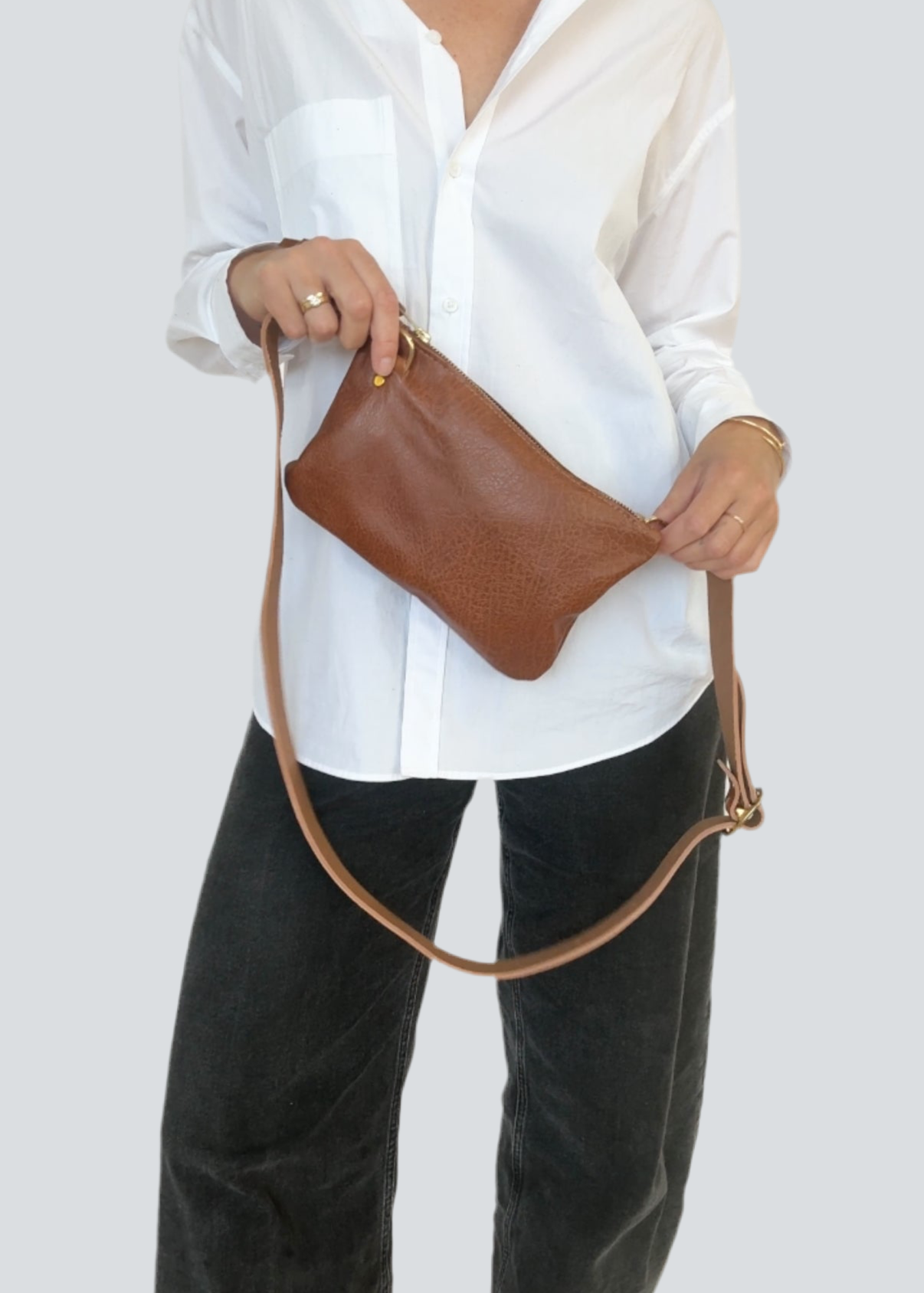 ASTRID CONVERTIBLE CROSSBODY | CREME BRULEE Leather Bag - handcrafted by Market Canvas Leather in Tofino, BC, Canada