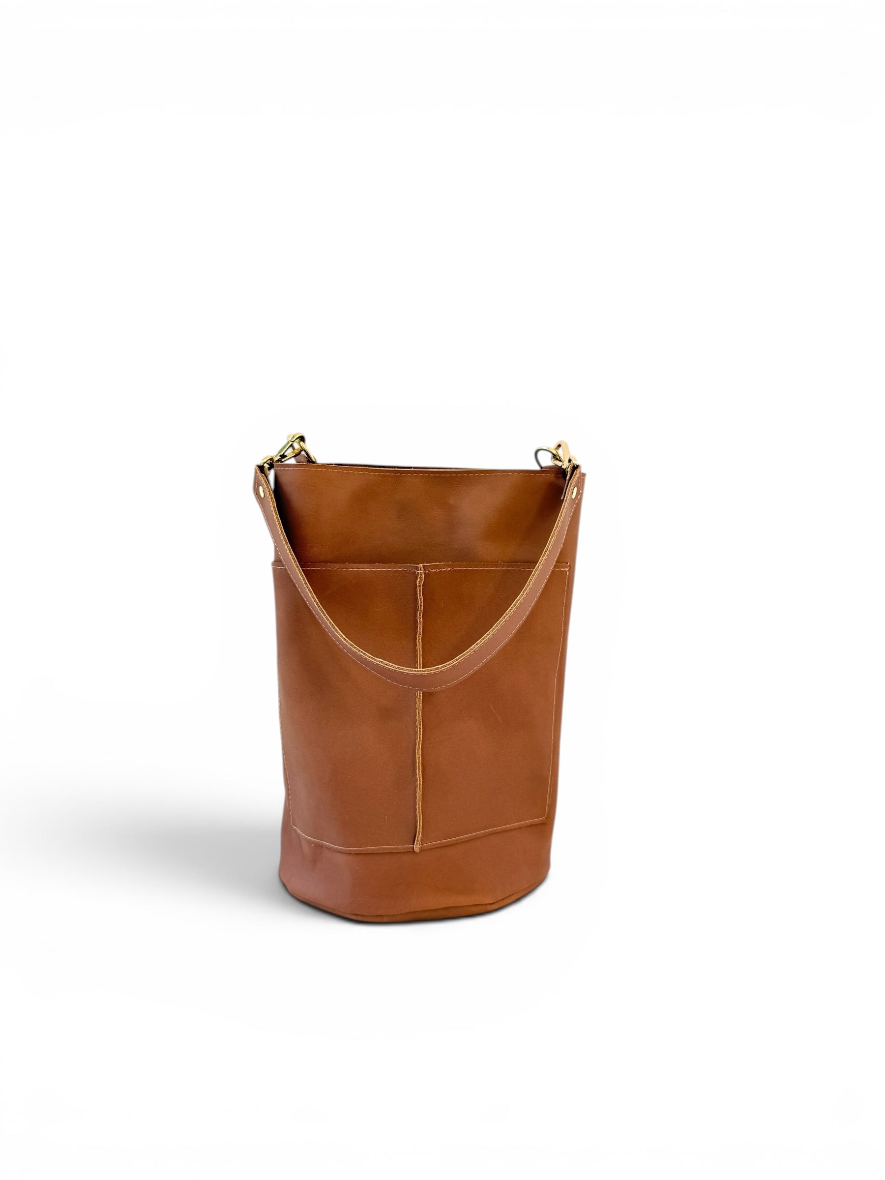 FRANCES POCKET BUCKET BAG | LATTE Leather Bag - handcrafted by Market Canvas Leather in Tofino, BC, Canada