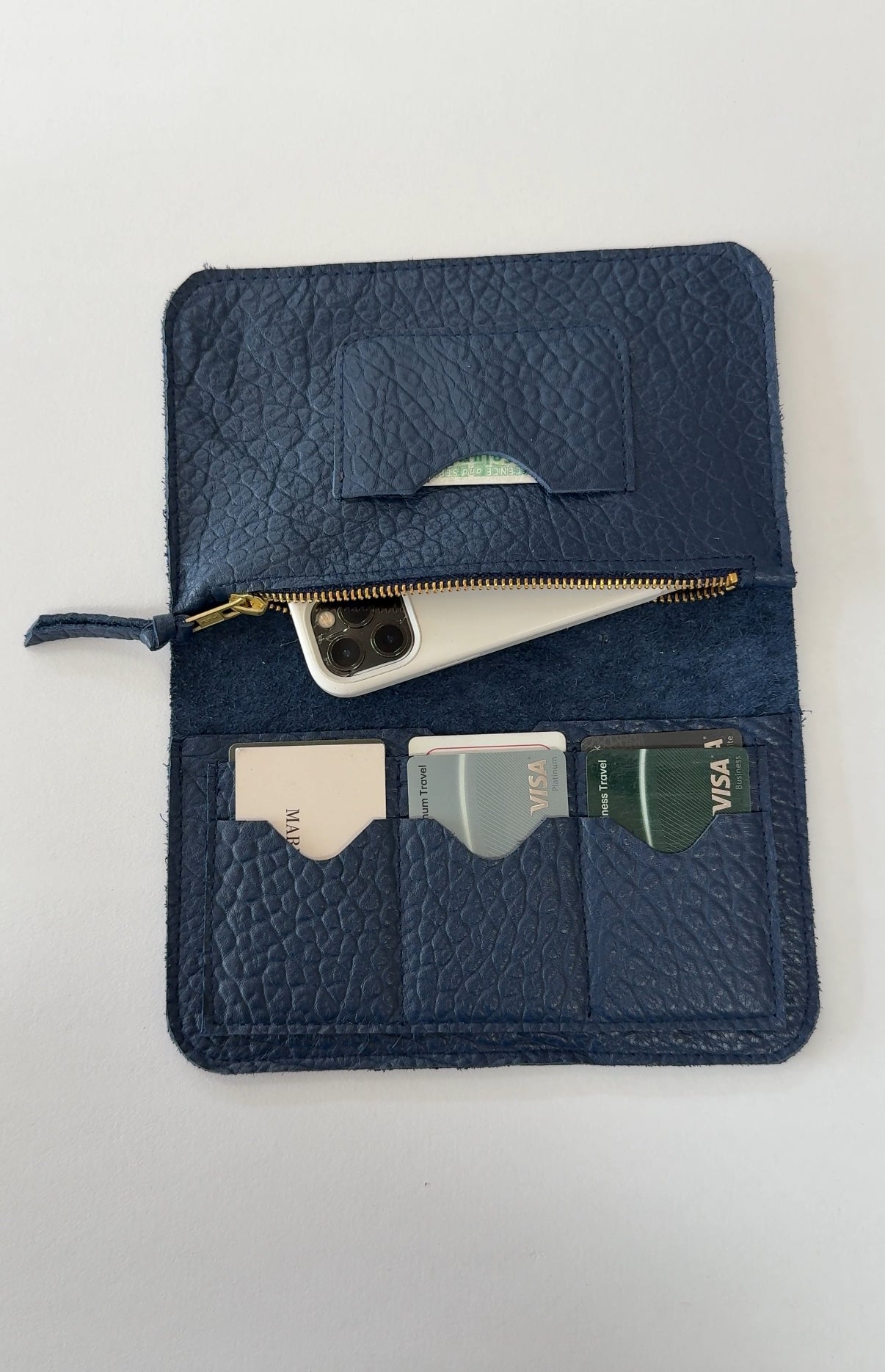 IVY LEATHER CLUTCH WALLET | PEBBLED NAVY Leather Bag - handcrafted by Market Canvas Leather in Tofino, BC, Canada