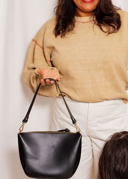 MICKALENE SHOULDER BAG | NOIR Leather Bag - handcrafted by Market Canvas Leather in Tofino, BC, Canada